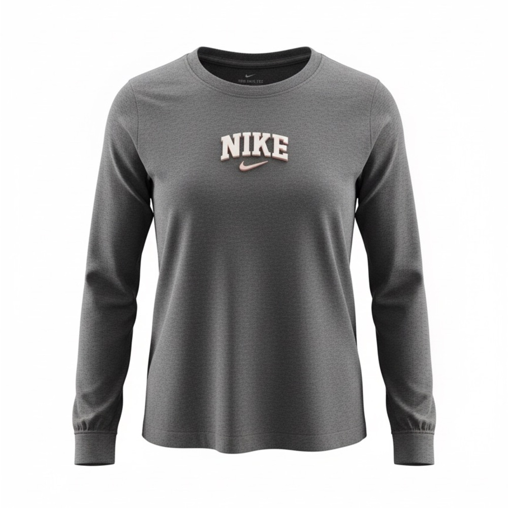 Nike Long Sleeve Logo Tee Gray Pink Swoosh Athletic Top small